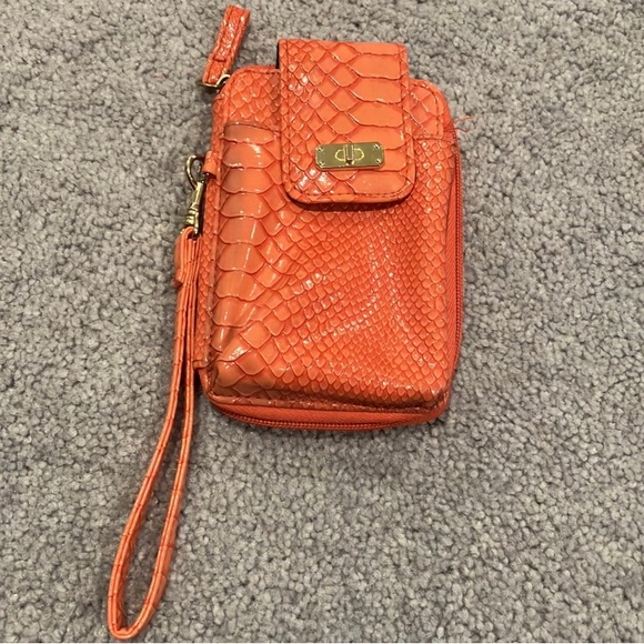 Mini Orange Peach Wallet Chain Purse with Detachable Keyring - Picture 1 of 8